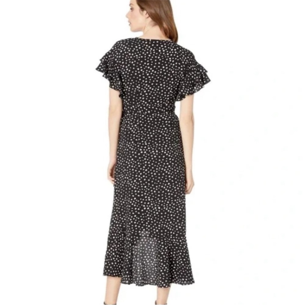 Max Studio Scattered Polka Dot Ruffle Wrap Midi Dress Black & White Breezy Large - Picture 3 of 9